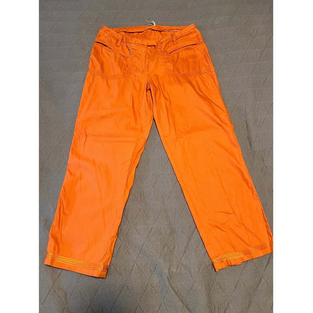 Max Studio Pants Womens 8 Orange Pre-owned Straight Leg Textured Stitched Hem